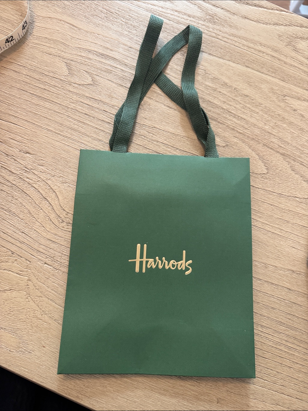 Harrods Green Shopping Bag Paper With Gold Logo